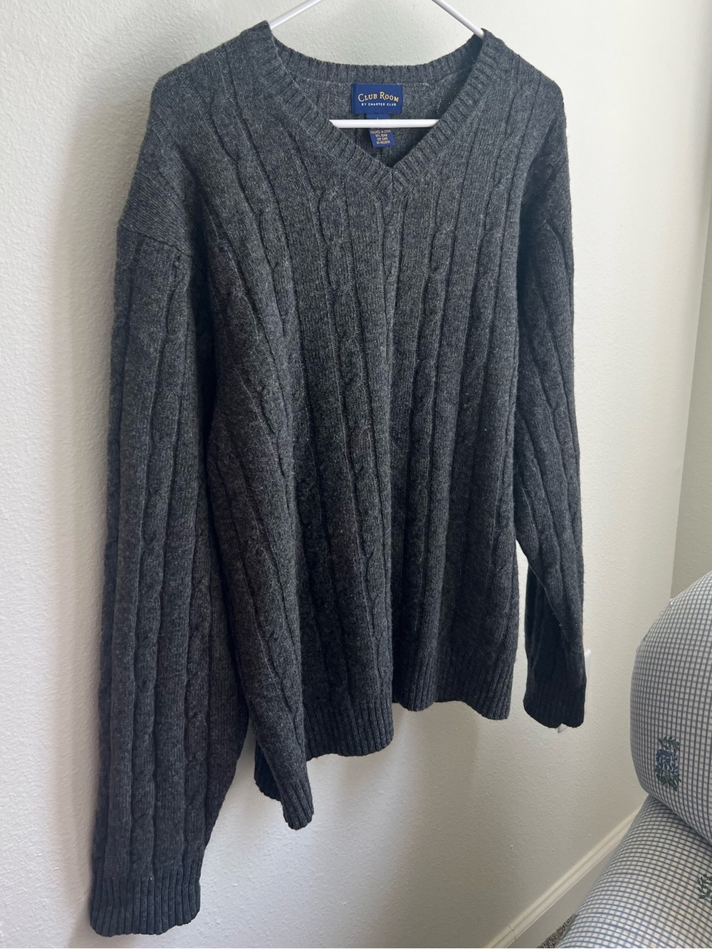 Club Room Men's 100% Lambswool V-Neck Cable Knit Sweater